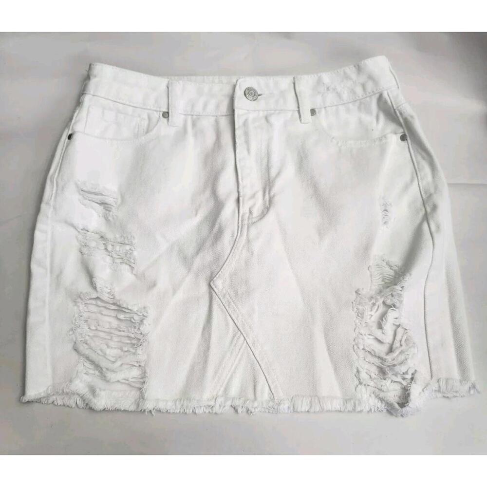 Women's Pac Sun White Distressed Denim Mini Skirt Size 27